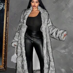 Faux fur long winter coat